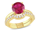 2.80 Carat (ctw) Lab-Created Ruby and White Sapphire with Bridal Wedding Set Engagement Ring 10K Yellow Gold